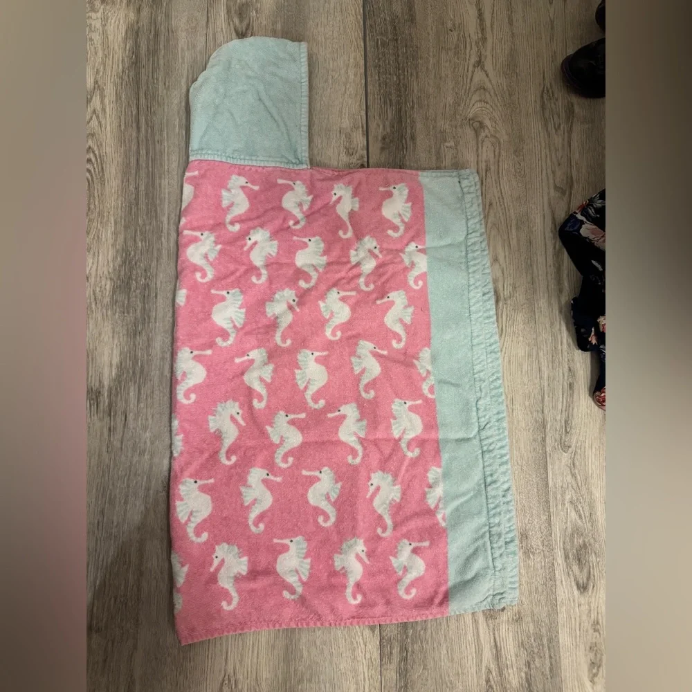 Pottery Barn Kids Pink Hooded Towel with Mint Trim- personalized Remington